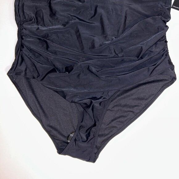 NWT Catherine Malandrino V Wire Shirred Black 1 Piece Bandeau Swimsuit Plus S 2X - Picture 13 of 14